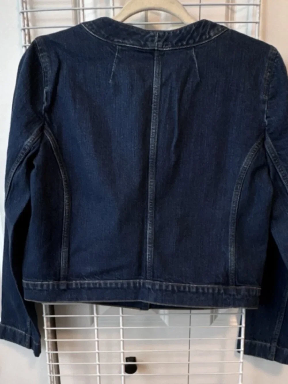 NWT J Crew Factory Denim Lady Jacket Blue Jean Gold Button Collarless Coat Size